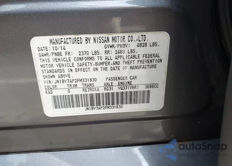 2015 Infiniti Q50 Premium from USA, damaged, VIN JN1BV7AP2FM331830